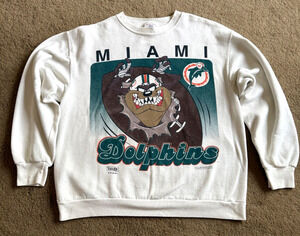 Vintage Miami Dolphins Taz Crewneck Sweatshirt NFL 80s XL Made in USA EUC RARE
